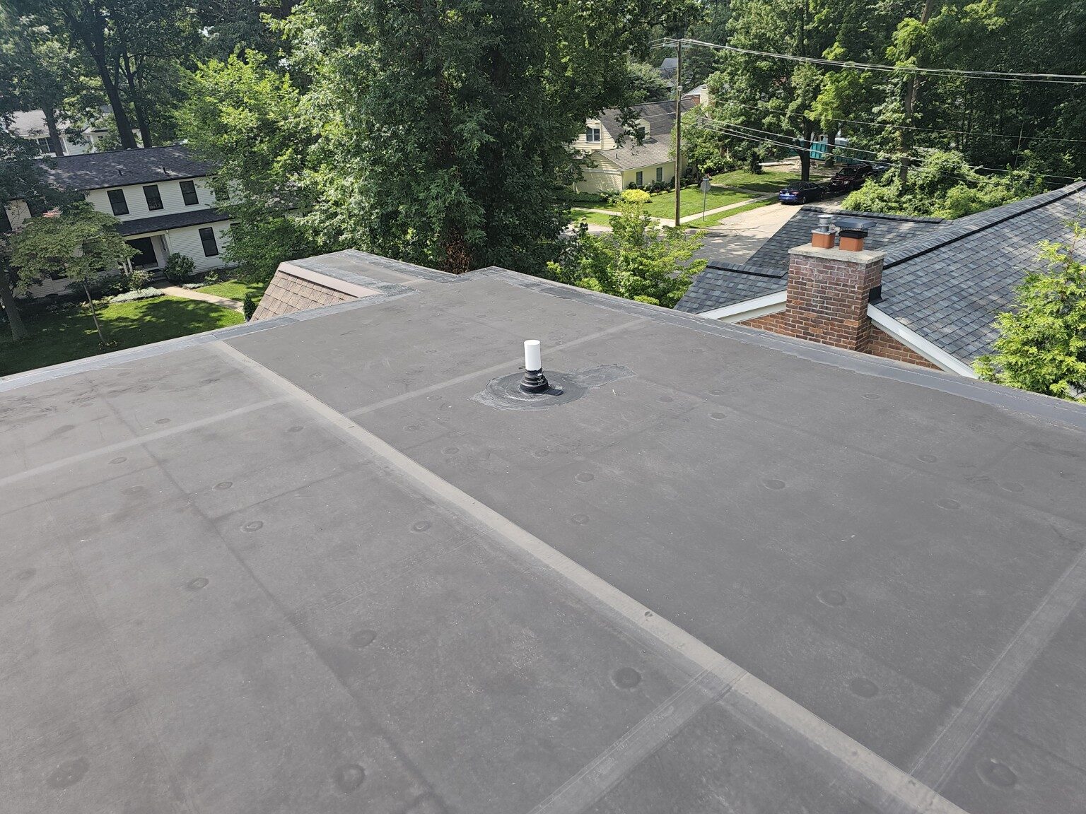 Completed low-slope membrane roof installation