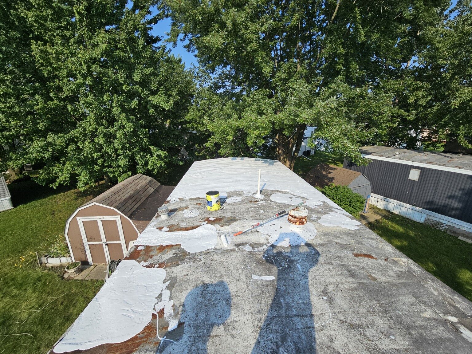 Worn flat roofing surface during project preparation