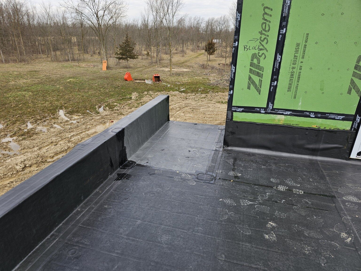 Aerial view of completed EPDM roof sections