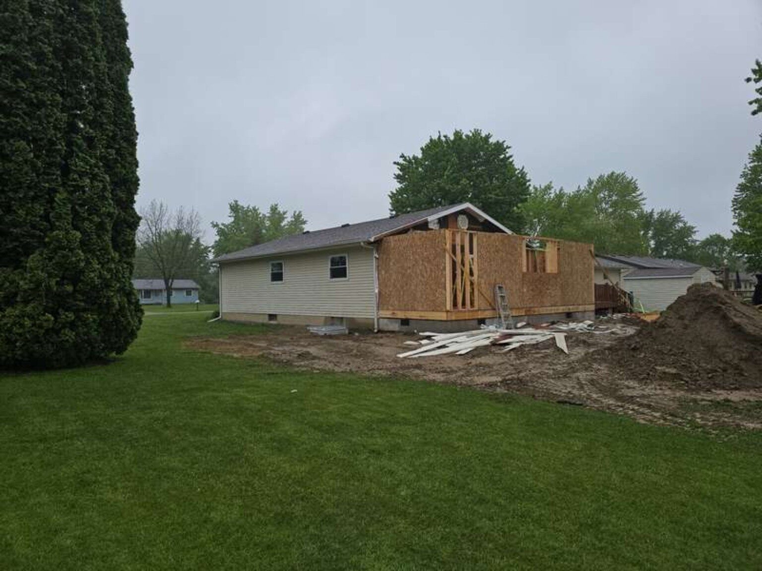 Home addition framed and sheathed during construction