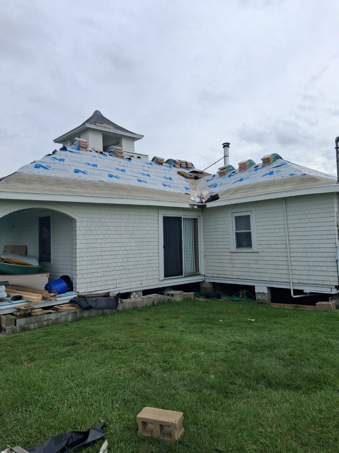 Pavilion roof replacement underway with underlayment installed