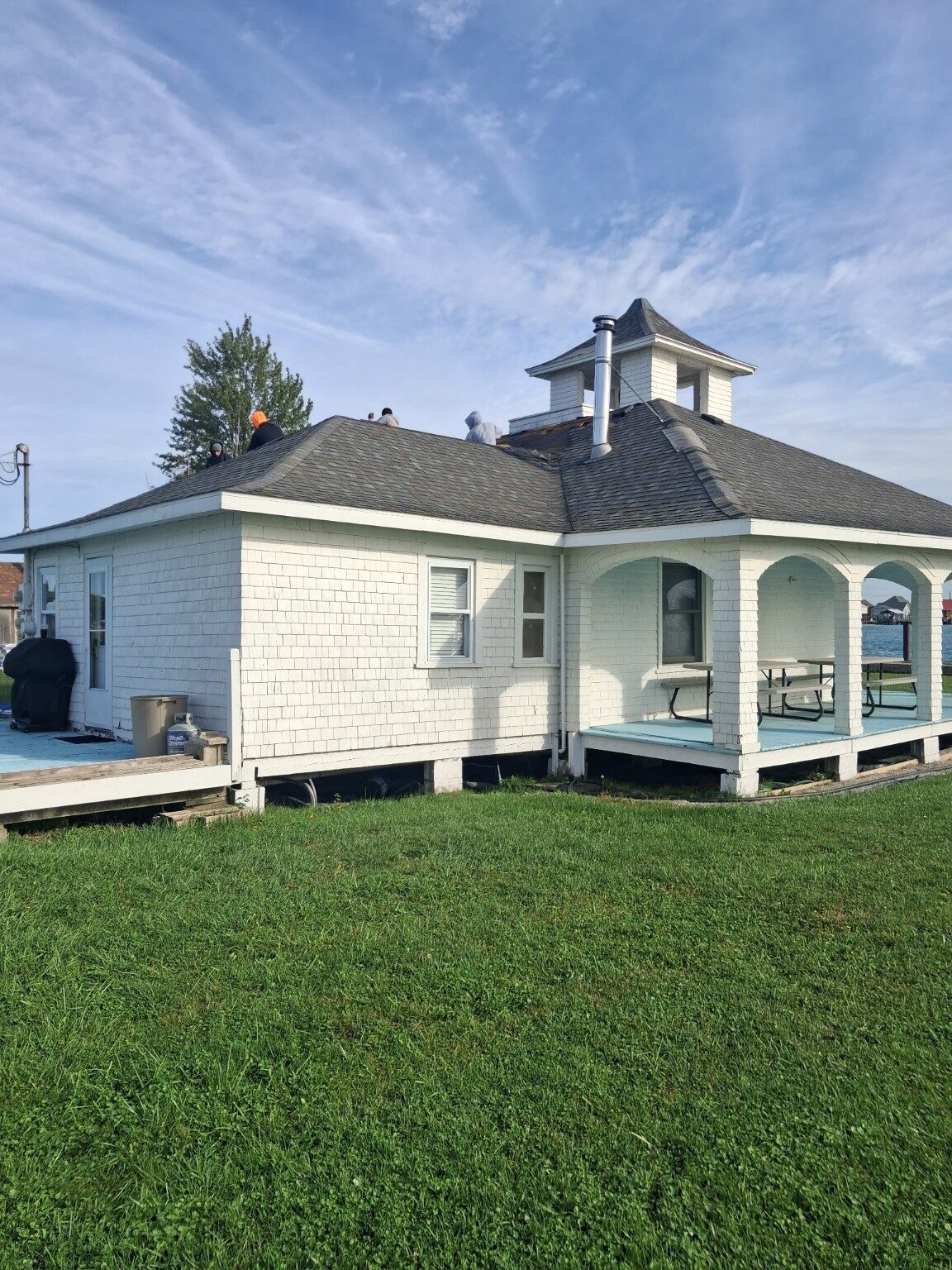 Finished architectural-shingle roof on the pavilion